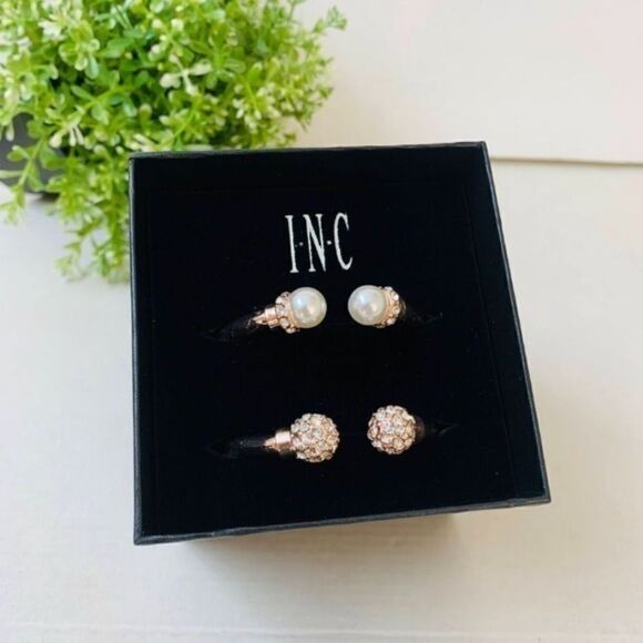 I.n.c. Imitation Rose Pearl and Crystal Fireball Hinge Bracelet Set in Rose Gold - Picture 7 of 7